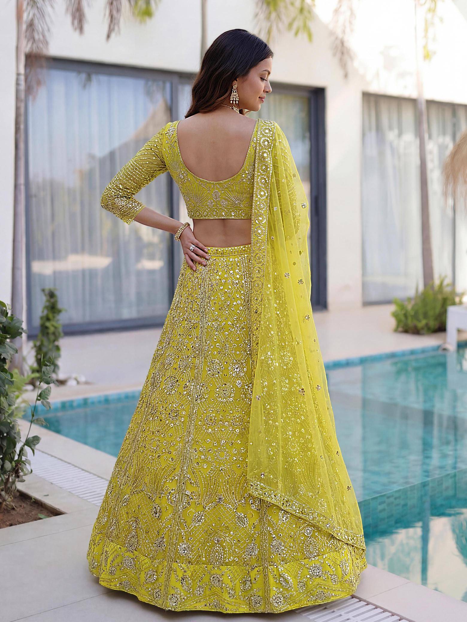 ON5171 Butterfly Net Yellow Designer lehenga choli in Kolkata